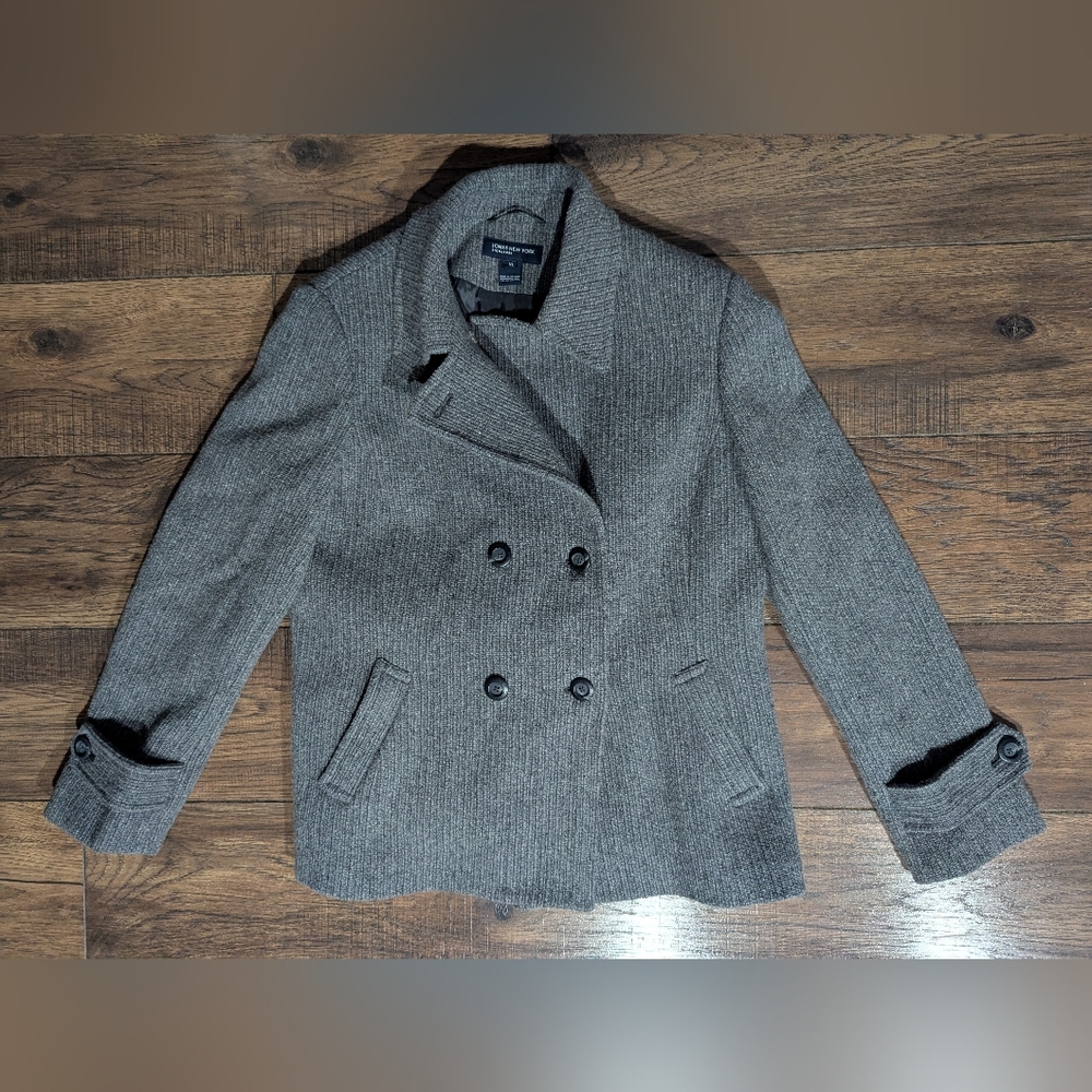 Jones New York Signature Woman's 100% Wool Jacket Gray Pockets Lined Classic XL